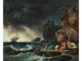 Seesturm mit Schiffbrüchigen an Felsenklippen by Joseph Vernet, oil on canvas, sold Dec 2023
