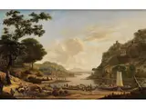 Flusslandschaft mit Reisenden by Jan Gabrielse Sonje, oil on panel, offered Dec 2023