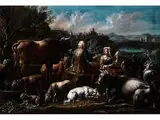 Hirtenszenen mit Zwei Figuren und Herde in Einer Landschaft by Domenico Brandi, oil on canvas, sold Sep 2015