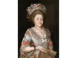 Portrait Einer Dame in Floralem Kleid by Giacomo Ceruti, oil on canvas, offered Dec 2023