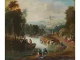 The Mill of Regilones – Geschäftiges Treiben am Fluss by Théobald Michau, oil on panel, sold Dec 2024