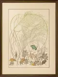 Autumn Leaves by Mariann Korn, 1980, Etching with Hand-Coloring and Ink, sold Sep 2025