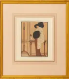L'Hiver: Elegante au Chapeau" [Winter: Elegant in Hat] by Bernard Boutet de Monvel, 1911, Etching and Aquatint in Colors, sold Sep 2025