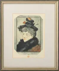 Tete de la Parisienne" [Head of a Parisian] by Eugène Delâtre, 1893, Etching and Aquatint in Colors, sold Sep 2025