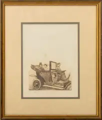 Promenade Automobile by Edgar Chahine, 1906, Etching on Japanese Paper, sold Sep 2025