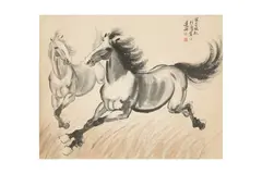 Galloping Horses by Xu Beihong, ink on paper, offered May 2022