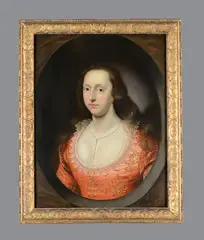 Portrait of Dorothy Leigh, half-length in a red and gold embroidered dress Oil on panel Signed with initials and dated 1623 lower right 66 x 57cm (25 x 22¼ in.) by Cornelis Janssens van Ceulen, 1623, Oil on panel, sold May 2019