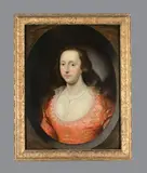 Portrait of Dorothy Leigh, half-length in a red and gold embroidered dress Oil on panel Signed with initials and dated 1623 lower right 66 x 57cm (25 x 22¼ in.) by Cornelis Janssens van Ceulen, 1623, Oil on panel, sold May 2019