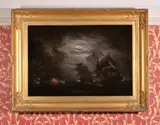Le driot de l'homme destroyed by the Indefatiguable & Amazon, 17 January 1797 Oil on canvas Inscribed by Nicholas Pocock, 1811, Oil on canvas, sold May 2019