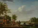 A view of Amsterdam from the 't Spaarne canal in Slooterdijk with tr by Isaac Ouwater, 1782, Oil on canvas, sold May 2019