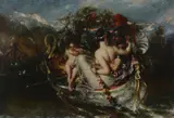 Phaedria and Cymochles on the Idle Lake Oil on canvas 59.5 x 79cm (22 1/4 x 31 in.) Provenance: Louis Huth (parton of James McNeil Whistler), London Charles P by William Etty, Oil on canvas, sold May 2019