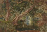 The Wooded Lake by Albert Goodwin, Watercolour with pen and ink, sold May 2019