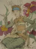 Seated Dancer by Elyse Ashe Lord, Etching printed in colours with hand-colouring, sold May 2019