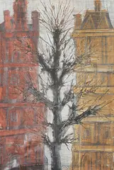 Street scene with two houses and a tree by F. N. Souza, 1954, Gouache and graphite on paper, sold Apr 2019