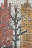 Street scene with two houses and a tree by F. N. Souza, 1954, Gouache and graphite on paper, sold Apr 2019