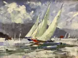 Yachts racing Firth of Forth by Aubrey Sykes, oil on board, sold Jun 2021
