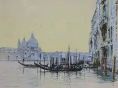 Grand Canal Venice with gondolas, 30.5 x 40cm by Robert King, gouache, sold Jun 2021