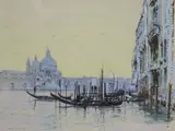 Grand Canal Venice with gondolas, 30.5 x 40cm by Robert King, gouache, sold Jun 2021