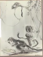 Bush Babies by Ralph Thompson, ink and wash, sold Jun 2021