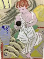 Conte crayon and by Barbara Tribe, gouache, sold Jun 2021
