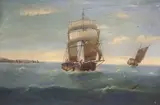Sailing boats at sea by Edward King Redmore, oil on canvas, sold Jun 2021