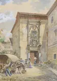 Posada de la Hermandad, Toledo, Spain by Enrique Marin, watercolour, sold Jun 2021