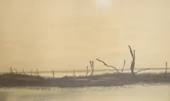 Landscape study by Roger Cecil, pencil and wash, sold Jun 2021
