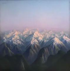 Mountains by Tobit Roche, oil on canvas, offered Jun 2021