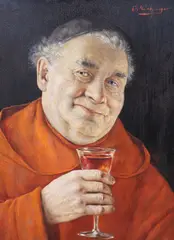 Monk with glass of wine by Otto Eichinger, oil on board, sold Jun 2021