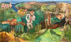 Figures in a landscape, 376 x 225cm by Philippa Clayden, mixed media, sold Jun 2021
