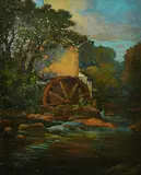 A water mill on the edge of a river by William Thornton Brocklebank, oil on canvas, offered Jun 2022