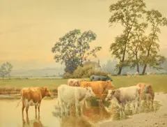 An Evening in Kent by William Sidney Cooper, 1918, watercolour, sold Jun 2022