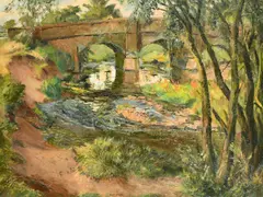 Otterton Bridge by Miles Balmford Sharp, oil on board, offered Jun 2022