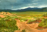 British, An extensive rural landscape with mountains in the distance by Thomas J. Purchase, oil on board, sold Jun 2022