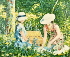 Female figures picnicking in a woodland glade by William Foreman, oil on canvas, sold Jun 2022