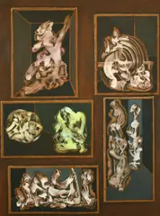 Dutch, A tryptic of abstract forms, oils on board, all signed verso, 47.5" x 36" x 2, 36" x 47.5 by Robert Floris van Eyck, oil, sold Jun 2022