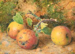 British, a still life of apples on a mossy bank by William B. Hough, watercolour, sold Jun 2022