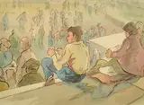 British, Figures reading on the steps of a building by Marjorie Heather, watercolour, offered Jun 2022