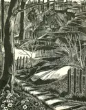 The Zig-Zag, Selborne' and 'St Mary's, Selborne by Hilda Frank, woodcut, sold Jun 2022