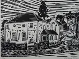 Black and white print - street scene with chapel by Anthony Evans limited edition, print, offered Nov 2016