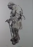 Colourwash print - old farmer with stick at a by Kyffin Williams Ra limited edition, print, sold Nov 2016