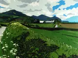 Umbelifers and Hawthorne on the road to Aberdesach by Ann Lewis limited edition, linocut, sold Nov 2016