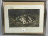 On Velvet' a puppy asleep on a velvet cushion, published by Frost & Reed, circa 1922 by Herbert Dicksee, etching, sold Oct 2016
