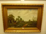 Farm scene with ducks, oil on canvas, signed, 50cm x 75cm by Octavius Clark, oil on canvas, sold Mar 2015