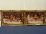 huntsman and hounds riding through a snowy woodland, pair, oil on canvas, by Ronald Moseley, oil on canvas, sold Mar 2015