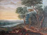 Figures in a wooded river landscape Bodycolour 14 x 19cm by Jacques Willem van Blarenberghe, watercolor, offered Dec 2015