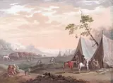 A battle aftermath; Military encampment Two, both bodycolour 15 x 20.75cm and similar (2) by Henri-Désiré van Blarenberghe, watercolor, offered Dec 2015