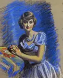 A young lady in blue; Portrait of Mrs by Frank O. Salisbury, drawing, sold Dec 2015