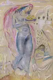 A woman bearing a bowl of fruit Signed Pastel on linen 41.5 x 28.5cm ++Good condition by Konstantinos Parthenis, Pastel on linen, sold Dec 2015