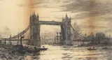 Tower Bridge, London Signed Etching 28.5 x 53cm ++Vertical time-staining and paper discolouration by William Lionel Wyllie, Etching, sold Dec 2015